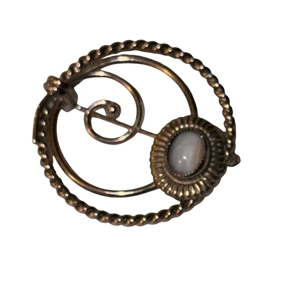 Moonstone Spiral Brooch Celestial‎ Pin Accessory